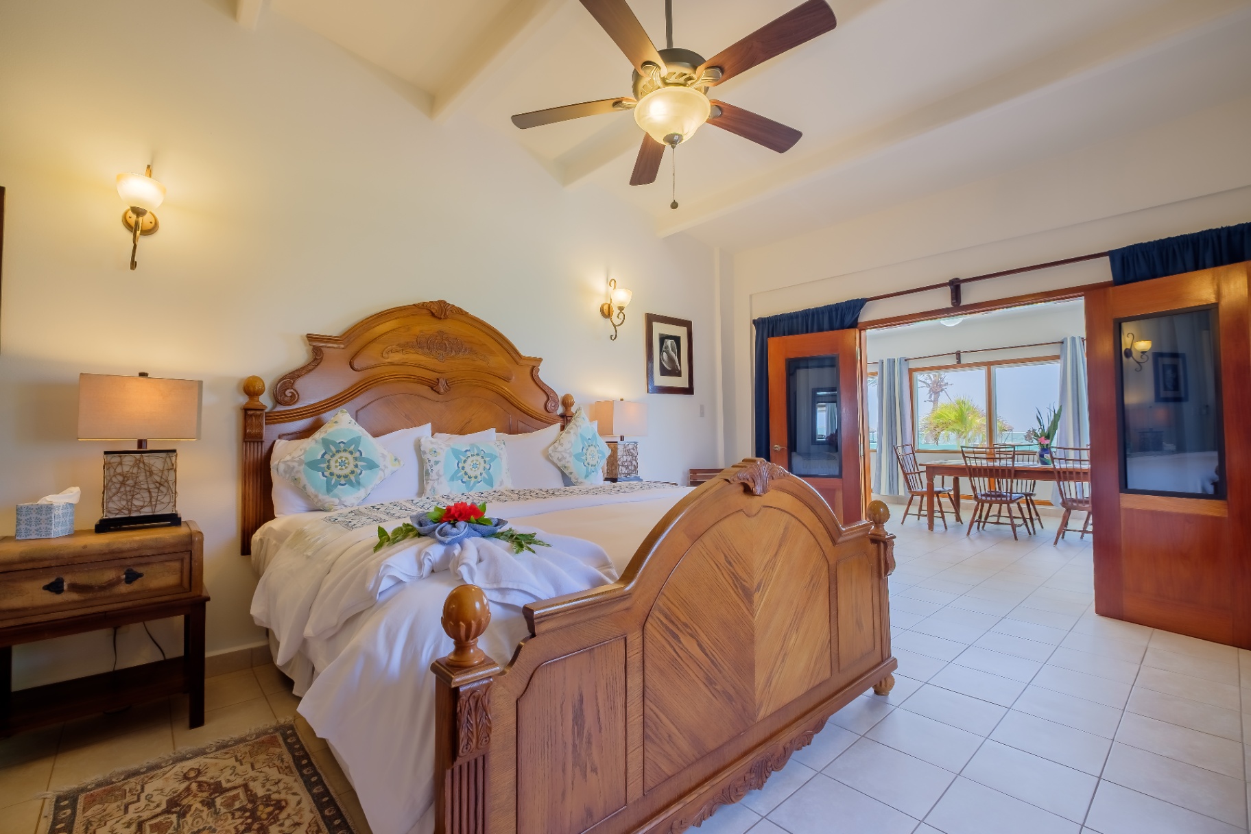 Master king suite with carved headboard