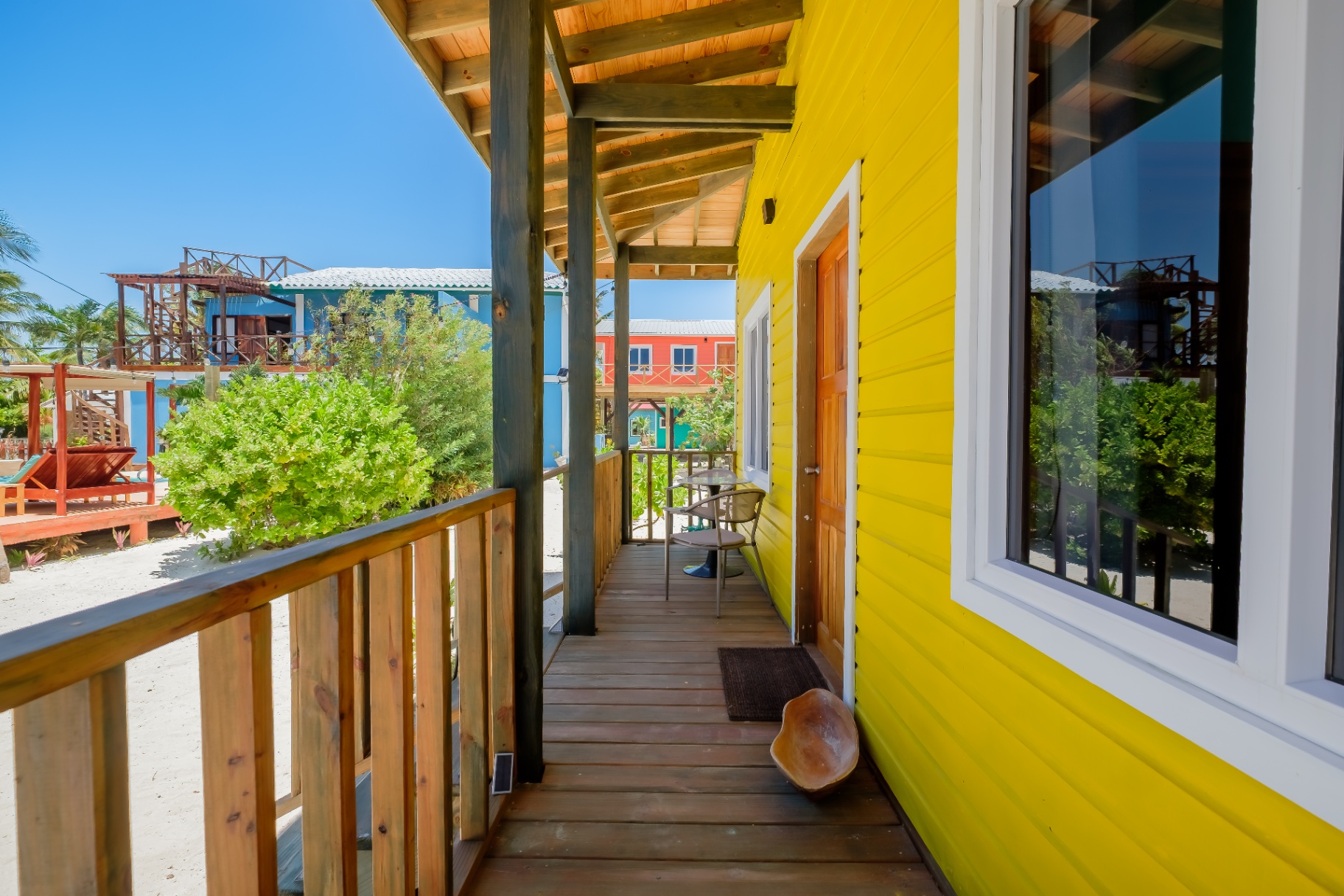 Wooden walkway and porch entry looking toward the courtyard