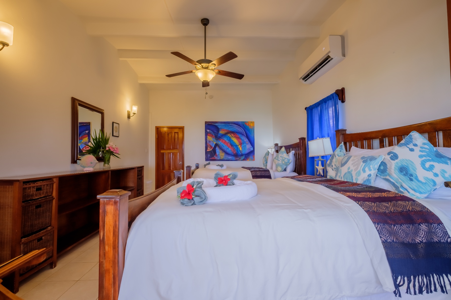 Bedroom with hand-painted reef fish art
